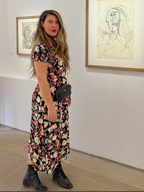 Comptoir des Cotonniers Floral Midi Dress Black Fruit Print